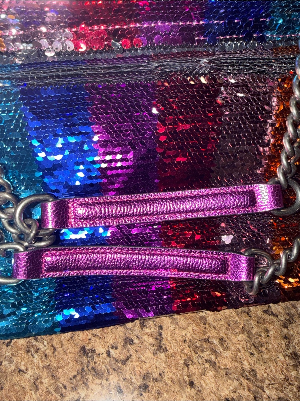Kurt Geiger Multicolor Sequin Stripe Shoulder Bag XXL - Picture 5 of 5